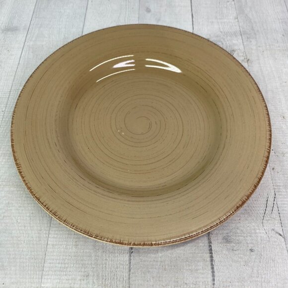 Tag Ltd SONOMA TAN Swirl Rustic Brown Edge Ironstone 11" Dinner Plates Set of 3 - Picture 4 of 16